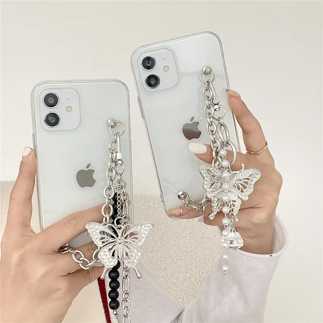 ファッション真珠蝶チェーンレトロユニークなペンダント電話ケースiphone 7 8プラス11 12ミニプロx Xs最大xrカバーfundas 電話用緩衝材 Aliexpress