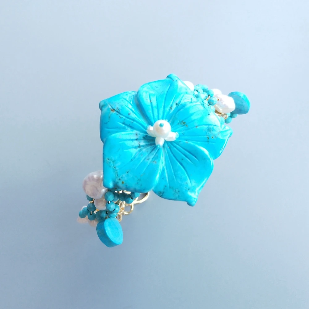 Lii Ji краска голубой бирюзовый браслет Howlite с пресноводным жемчугом ювелирные