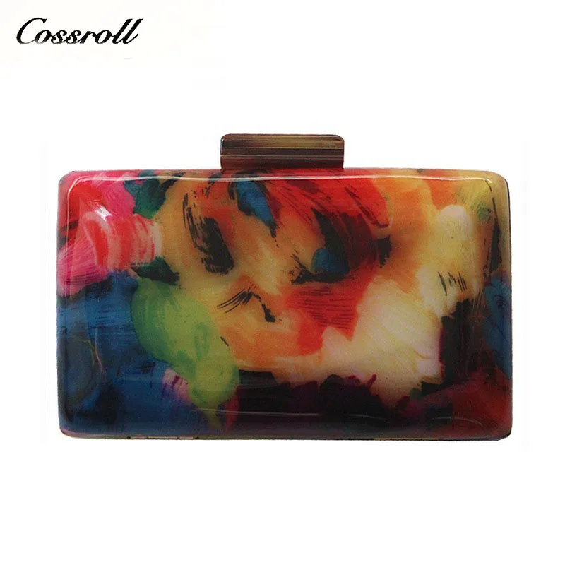 

2019 New Clutch Evening Bags Acrylic Brand Fashion Woman Designers Luxury Flower Print Women Shoulder Bags Casual Vintage Clutch