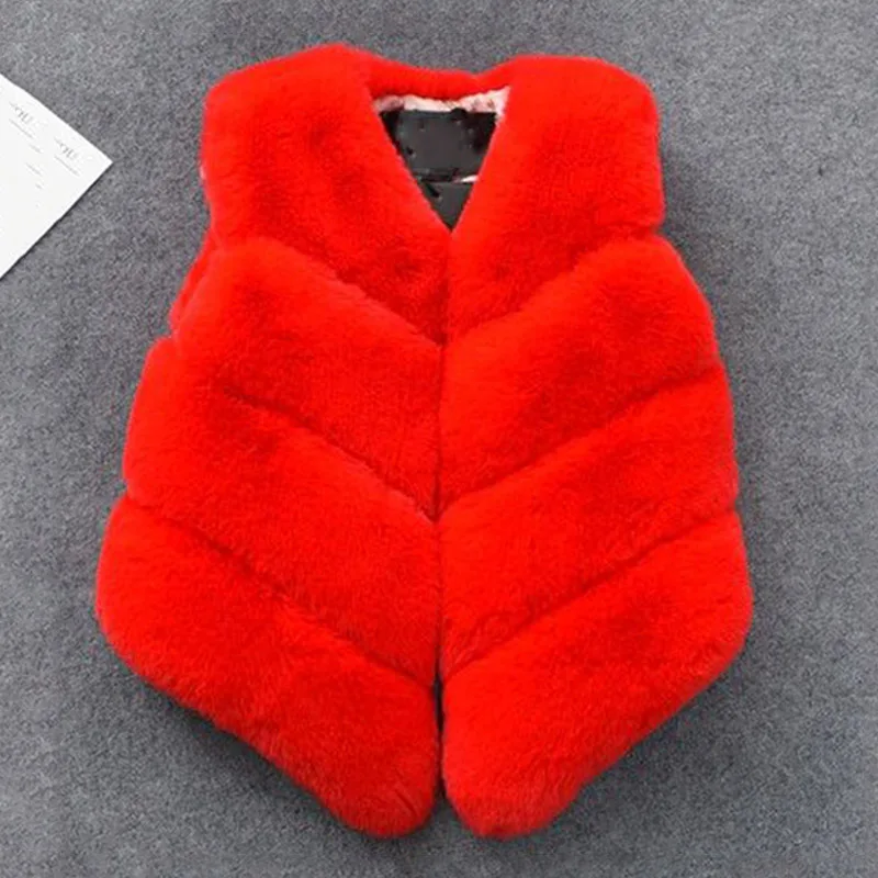 red -az1192 Меховая верхняя одежда для маленьких девочек коллекция года; детский жилет сезон осень-зима; Модное теплое пальто из искусственного меха Верхняя одежда для детей 3, 5, 8 лет - Цвет: red -az1192