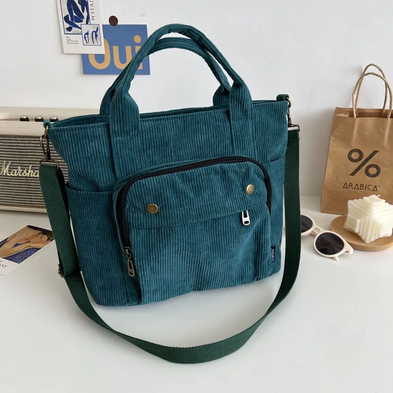 Hylhexyr Women Corduroy Shoulder Tote Solid Color Casual Handbag Fashion Canvas Messenger Bags Zipper Simple Crossbody Bag backpack purse