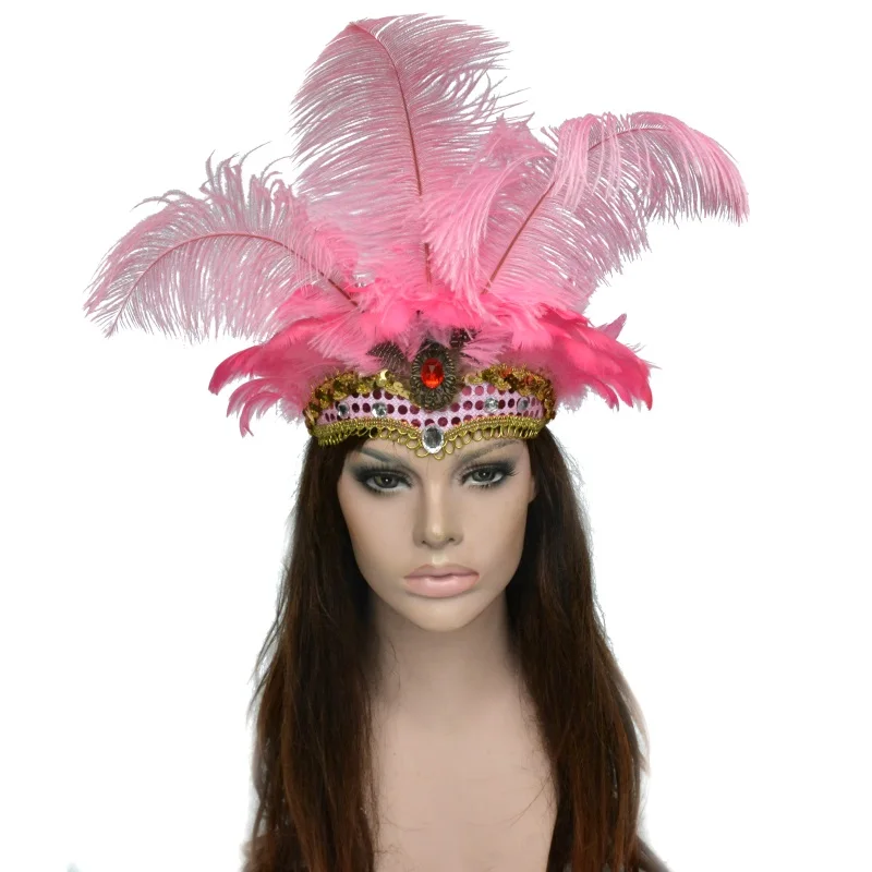 Женский головной убор для косплея на Хэллоуин, танец живота, перо, головные уборы, Коктейльные, вечерние, рождественские, необычные украшения для головы для взрослых - Цвет: 106360-Pink
