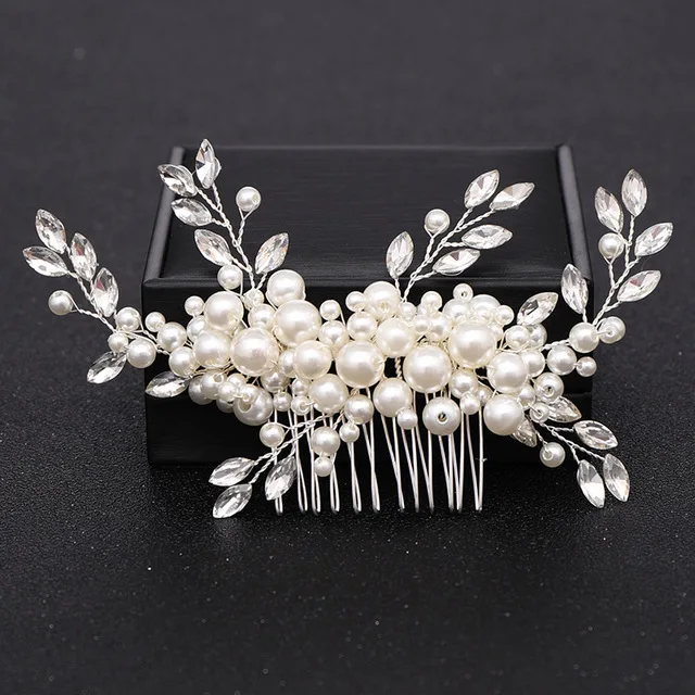 Silver Color Pearl Crystal Wedding Hair Combs Hair Accessories for Bridal Flower Headpiece Women Bride Hair ornaments Jewelry Silver