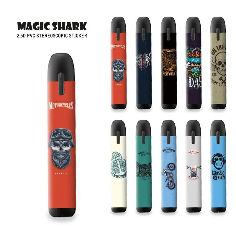 

Magic Shark Fashion 2.5d Stereo Skull Motorbike Tiger Electronic Cigarette PVC Film Sticker Case Cover For Myblu