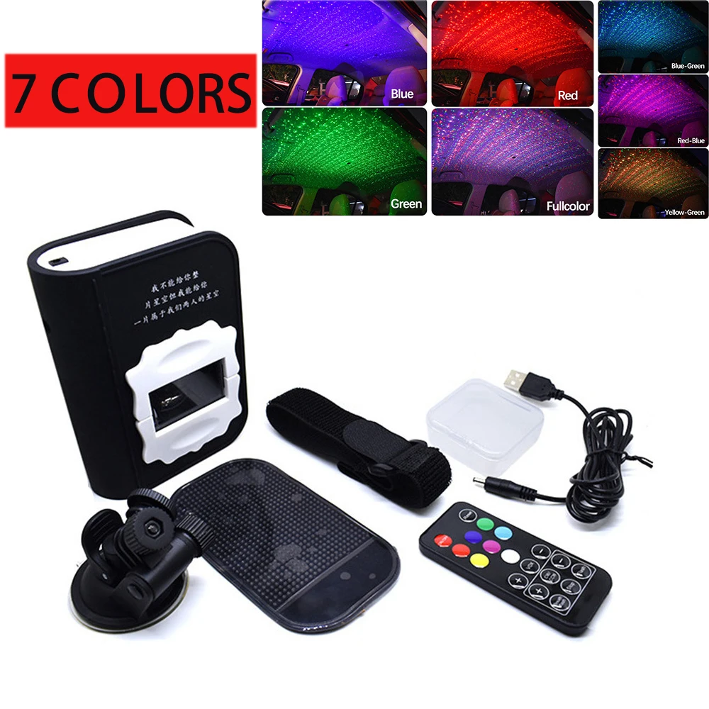 Звездное небо, автомобильный интерьерный светильник, окружающий светильник, RGB лазерная проекция, Звуковое управление, лампа, подлокотник, коробка, авто Модифицированная атмосферная лампа - Испускаемый цвет: 7 Colors