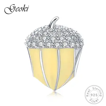 

Geoki 925 Sterling Silver Yellow Walnut Beads fit Pandora Bracelet S925 Cute Animal Food Nut Shaped Charms for Necklace Jewelry