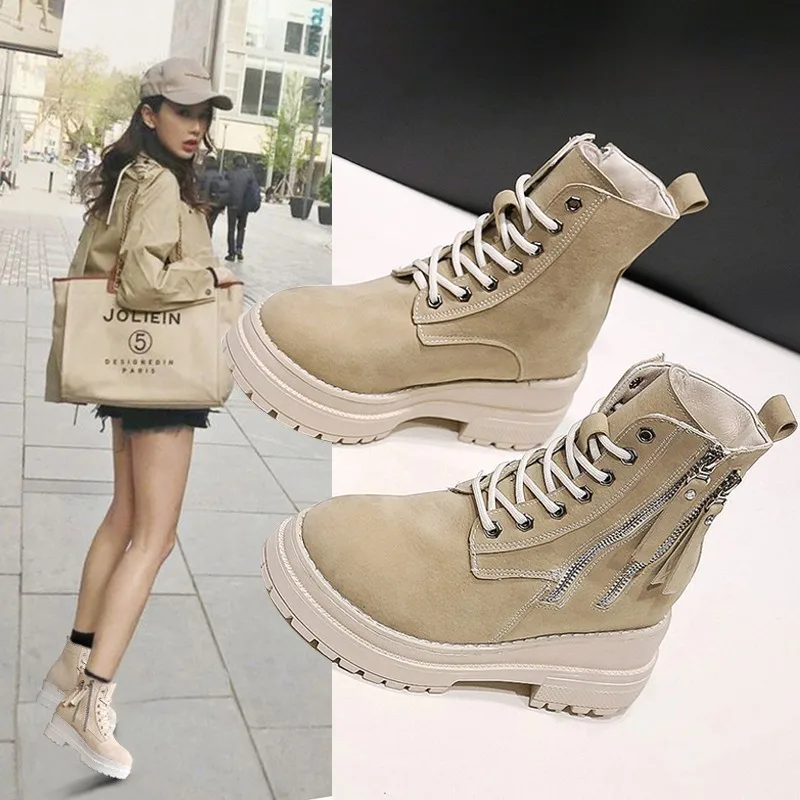 

Women's Autumn Boots Casual Women Platform Sneakers 2019 Fashion Zipper Combat Boots Woman Martin Shoes 35-40
