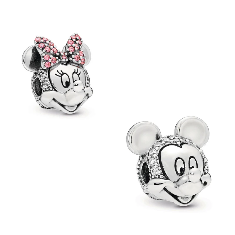 

Authentic 925 Sterling Silver Minnie Mickey Shimmering Portrait Clip Charms Fit Original Pandora Bracelet Women DIY Jewelry
