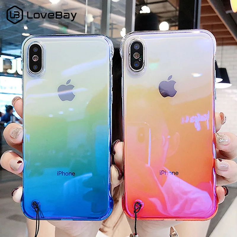 

Lovebay Frameless Gradient Color Phone Case For iPhone X XR XS Max 8 7 6 6s Plus Blue Ray Clear Hard PC Plastic Back Cover Coque