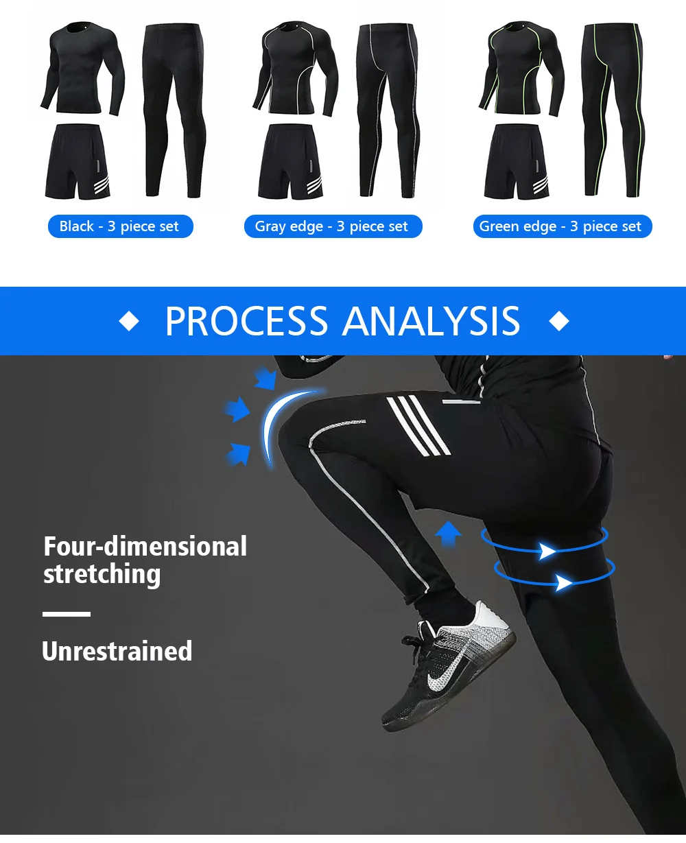 3 шт./комплект, мужской спортивный костюм, компрессионная Спортивная одежда для мужчин, для тренажерного зала, фитнеса, упражнений, тренировок, трико, беговые костюмы