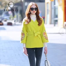 SEQINYY короткая куртка осень весна модный дизайн винтажная вышивка Свободное пальто