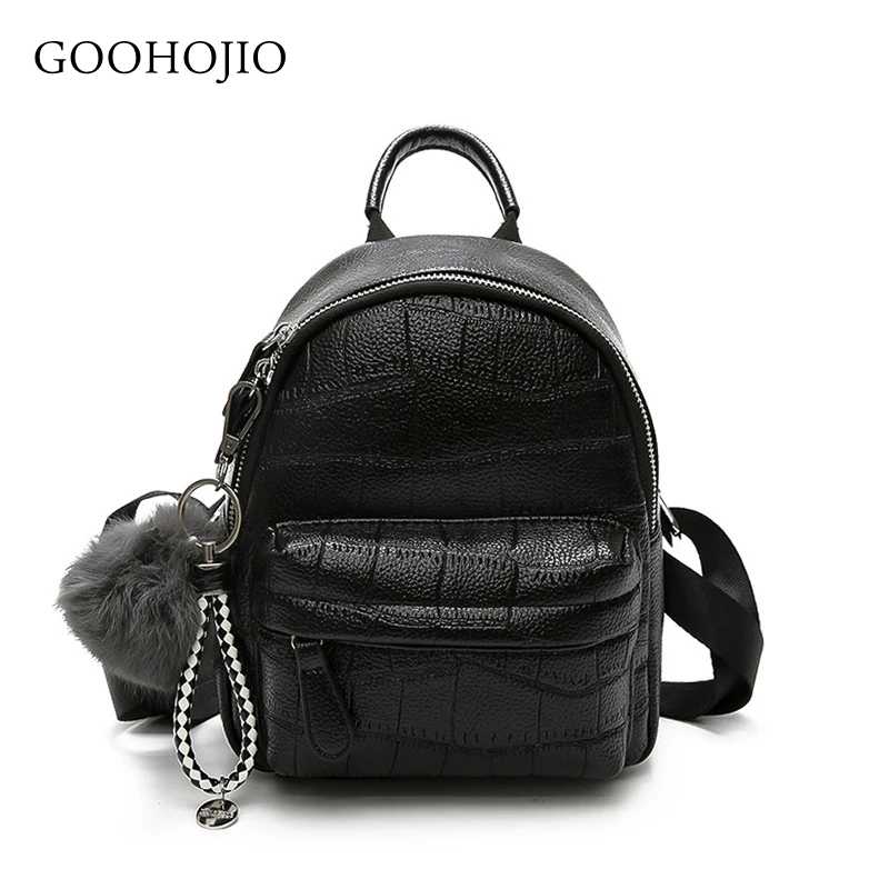 

GOOHOJIO Mini Backpack Women Stone Pattern Leather Backpacks For Girls Small Back pack Ladies Casual Daypack With Hairball 2018