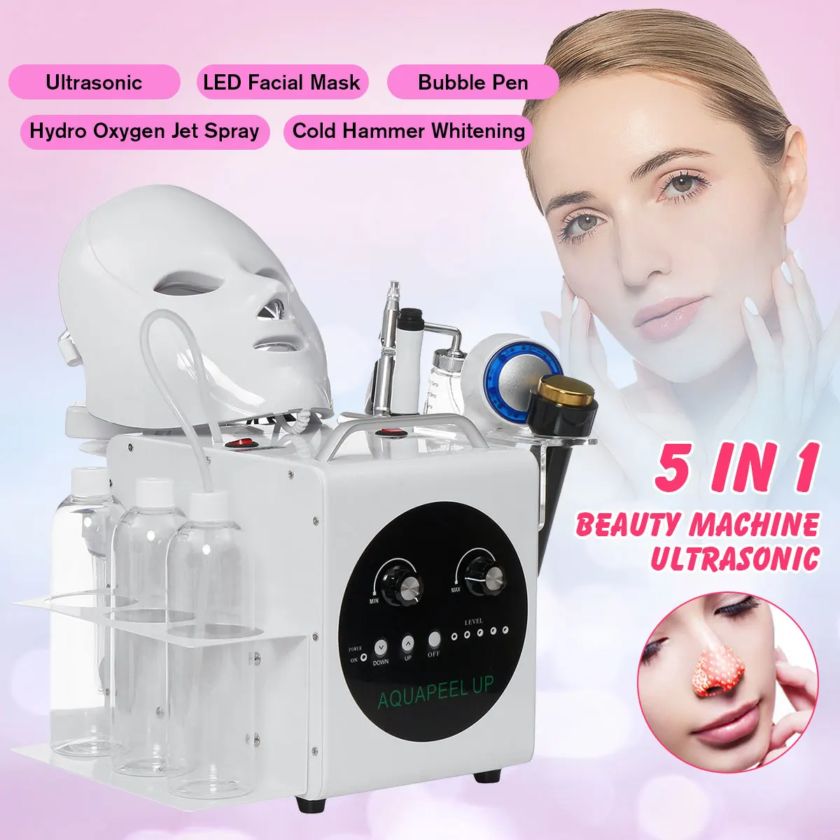 

5 in1 Oxygen Jet Peel water dermabrasion spa facial cleaning machine 70W Aqua diamond microdermabrasion oxygen facial machine