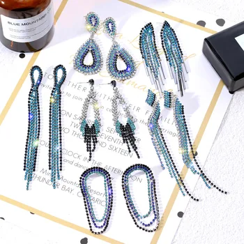 

contracted fashion temperament multicolor crystal style personality long tassels geometry delicate women drop earrings new
