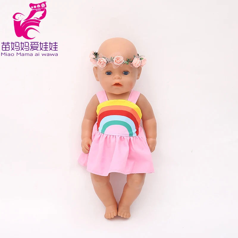 Одежда для кукол 43 см, кукла для новорожденных, Радужное платье, головная повязка для куклы 17 дюймов, Одежда для кукол - Цвет: A1