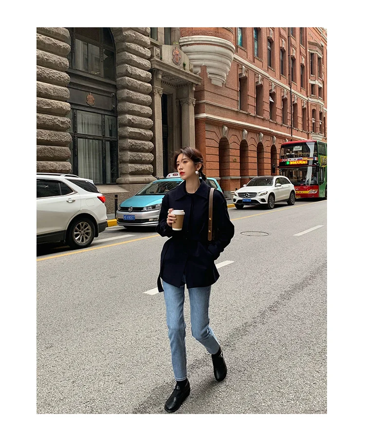 New Elegant Fashion Coat Women Short Blends Coat Jacket Female Korean Version Casual Short Loose Belt Coat Femme