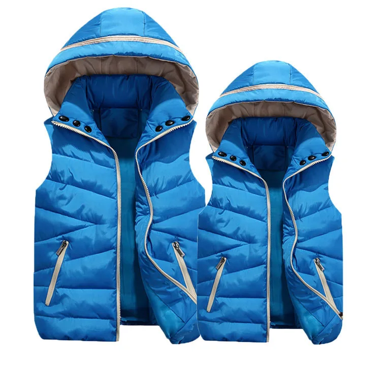 Family Matching Outfits Autumn Winter Warm Family Cotton Vest Cotton Clothes Children Vest Mother Daughter Father Waistcoat - Цвет: sky blue