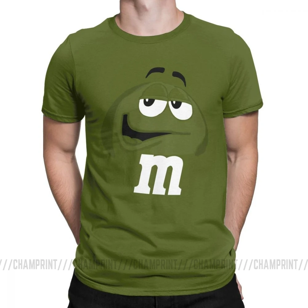 M&M's Chocolate Candy Character Face Tees Short New Fashion T Shirt Men's Pure Cotton Amazing T-Shirt Sleeve Tops Plus Size - Color: Army green