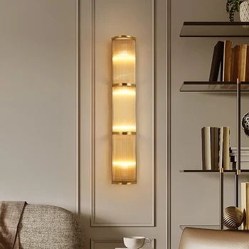 

FKL Modern Wall Light All Copper Wall Lamp Light Luxury Strip Atmospheric Living room TV Lamp Villa Hall American Lamps