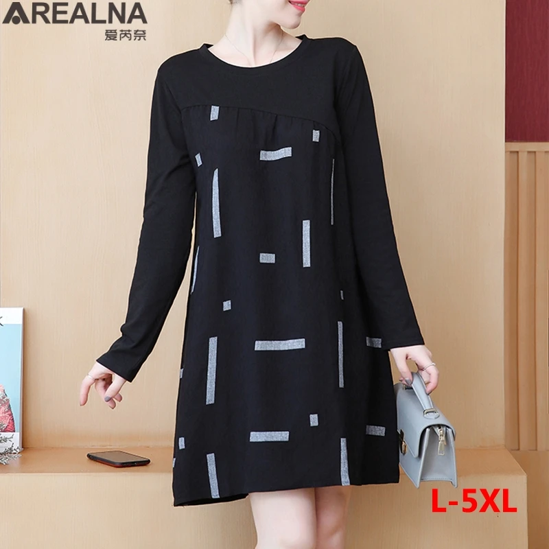 

Women Tshirt Dress o-neck autumn dresses for women 2022 vintage long Sleeve Casual Loose woman Dress vestidos mujer L-5xL