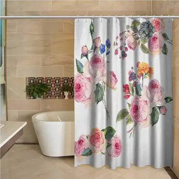 

Rose 3D Printed Shower Curtain Vintage Floral Bouquets with English Roses Wildflowers Botanical Natural Summer Time Hotel
