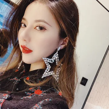 

European and American show pentagram earrings exaggerated personality hipsters are full of super-shining star earrings