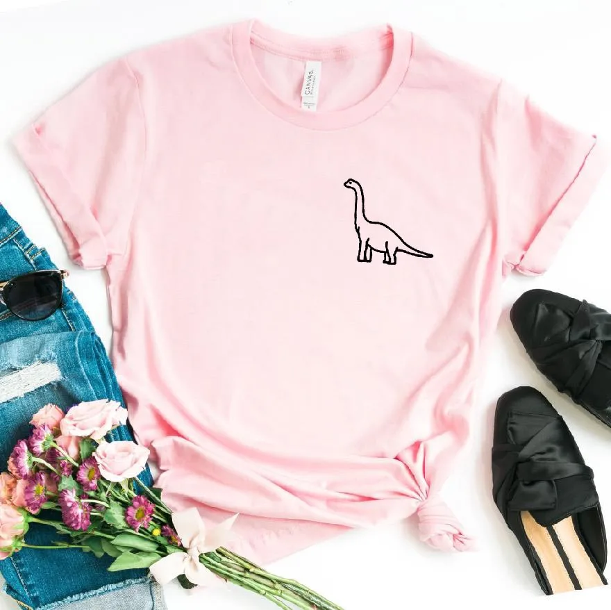 Женская футболка с карманом и принтом динозавра, Повседневная хлопковая хипстерская забавная футболка для леди, 6 цветов, Прямая поставка BA-36 - Цвет: Розовый