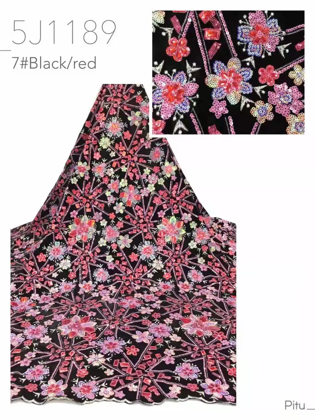 

High quality Colorful Flannel sequin fabric/With sequins embroidery African Flannel fabric for Party dresses/wedding dress