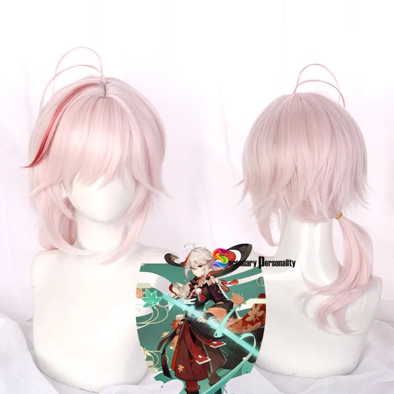 

Genshin Impact Cosplay Kaedehara Kazuha Wig Ponytail Pale Blonde Mixed Red Synthetic Hair Adult Women Free Wig Cap