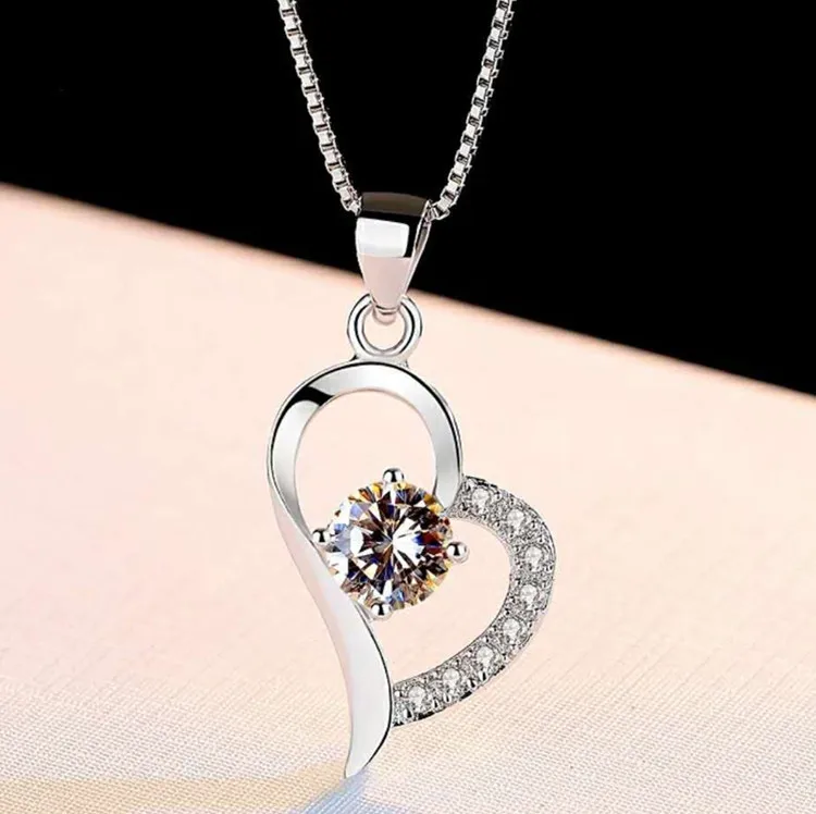 

925 Silver Sterling Natural Diamond Pendant Neckalce Pure Amethyst Heart-shaped Pendant Bijoux Femme Collares Mujer Necklace