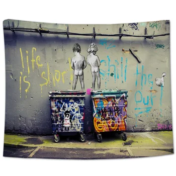 

Street Trash Can Wall Painting Children Tapestry Wall Hanging Bedroom Wall Tapestry Picnic Yoga Mat Living Room Wall Decoration