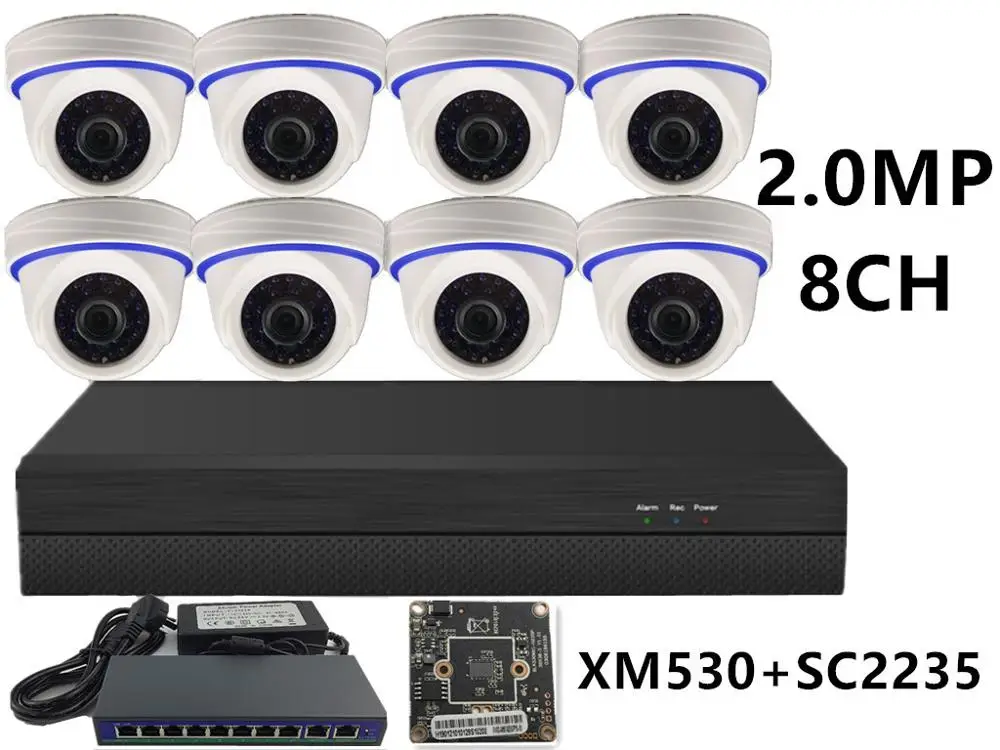 2.0MP XM530 SC2235 8CH IP комплект видеонаблюдения IP купольная камера Внутренняя пластиковая 5.0MP 4.0MP 3.0MP 2.0MP 16*5 Мп NVR 48V PoE переключатель ONVIF P2P Облако - Цвет: 2.0MP XM530 SC2235