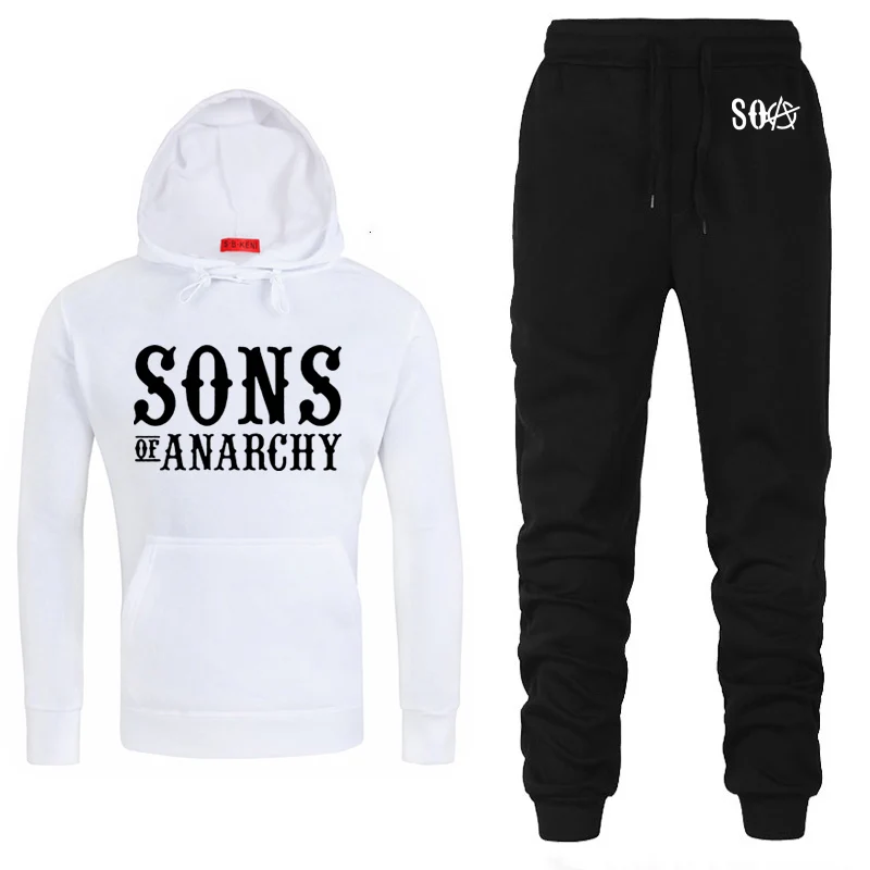 SOA Sons of anarchi/Детские модные толстовки с принтом для мужчин; Повседневная теплая флисовая толстовка в стиле хип-хоп; мужские толстовки с капюшоном и штаны; костюм из 2 предметов - Цвет: 802