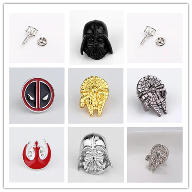 

10pcs/lot Mixed Wholesale Star Wars Brooches Avengers Superhero Thor Hammer Captain American Brooches Pins Badge Cosplay