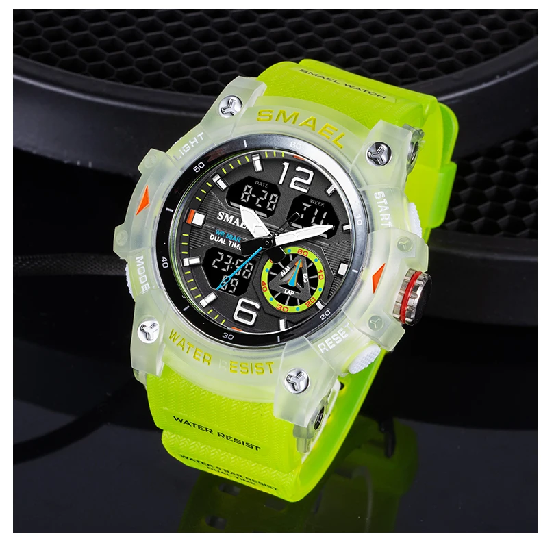 SMAEL Dual Time LED Display Watch for Men Military Sport Digital Watches Women Unisex Waterproof Auto Date Week Wristwatch 8007