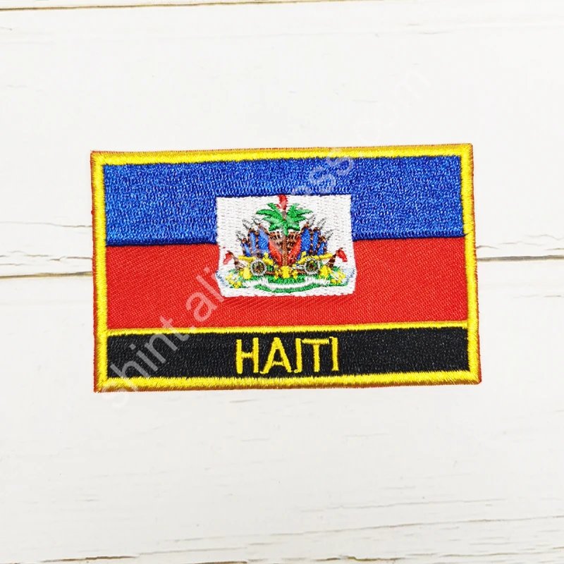 Haiti National Flag Embroidery Patches Badge Shield And Square Shape Pin One Set On The Cloth Armband Backpack Decoration Gifts