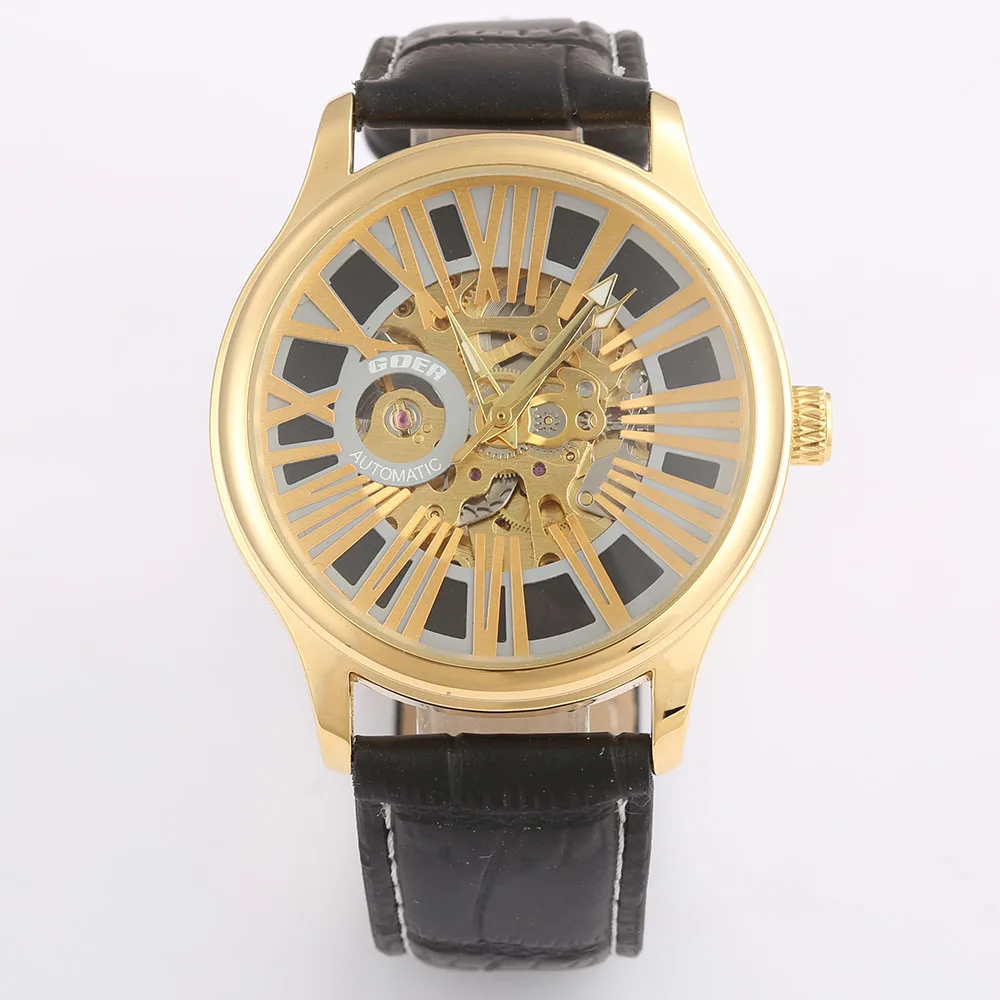 

GOER Top Brand Watches Luxury Gold Skeleton Watches Men Automatic Mechanical Wristwatches Men Mens Watches Relogio Masculino