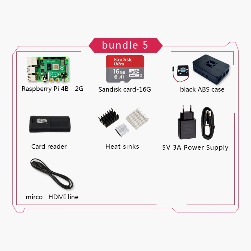 RPi4 2G KIT Bundle 5 Официальный Raspberry Pi 4 Модель B макетная плата комплект ОЗУ 1 г/2G/4 г 4 ядерный процессор 1,5 ГГц 3 Спидера, чем Pi 3B - Комплект: RPi4 2G KIT Bundle 5