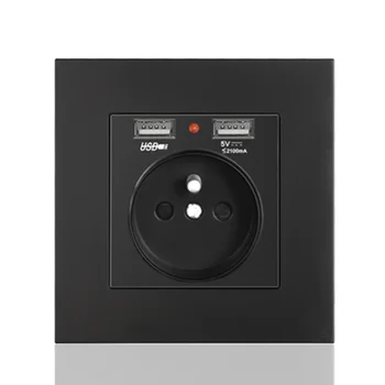 

New French standard wall power socket with USB mobile interface 5V 2.1A household socket flame retardant PC material 86*86mm FR