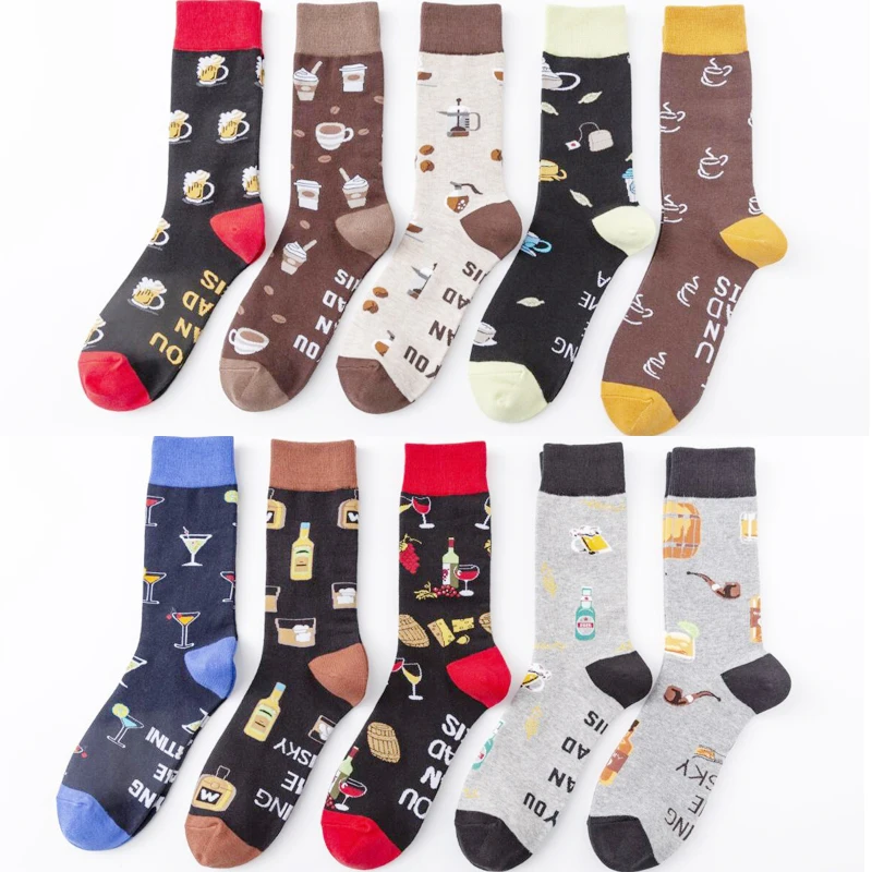 Симпатичные носки с принтом для питья мужские из чесаного хлопка новинка молодых
