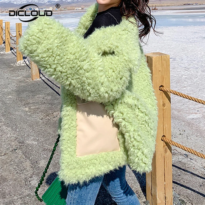 Korean Chic Women Sweet Green Faux Fur Coat Street Fashion Girls Winter Thicken Warm Fur Jacket Oversized Loose Fluffy Outerwear