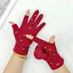 Women's Add Velvet Gloves Keep Warm Thick Five Fingers Gloves Leaky Two-finger Working Elastic Cold-proof Riding Dancing Gloves