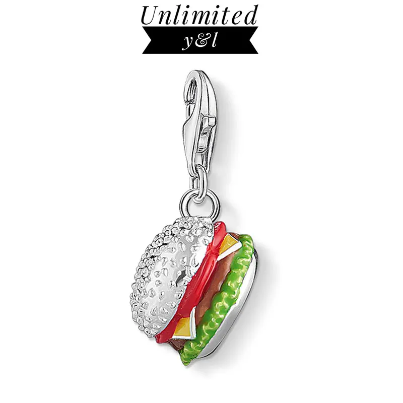 Hamburg Pendant Charms 925 Sterling Silver CZ DIY Food Fashion Jewelry