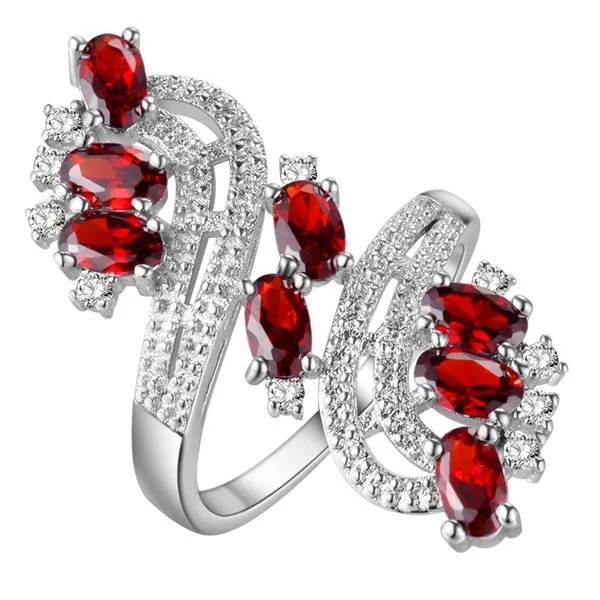 3 цвета Серебро 925 длинные кольца для женщин модные роскошные ювелирные изделия цветок сливы кристалл обручальное кольцо Femme Bague вечерние - Цвет камня: Красный