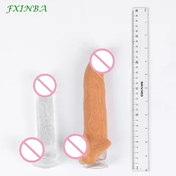 FXINBA 20cm Liquid Silicone Penis Sleeve Extender Male Realistic Cock Enlarge Delay Ejaculation Reusable Condom Sex Toys For Men 2