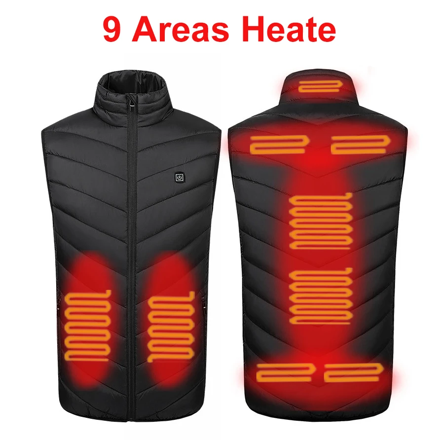

9 Areas Heated Vest Men Women Electric heated jacket Thermal Vest Jacket heating vest jacket men chauffante tactical vest veste