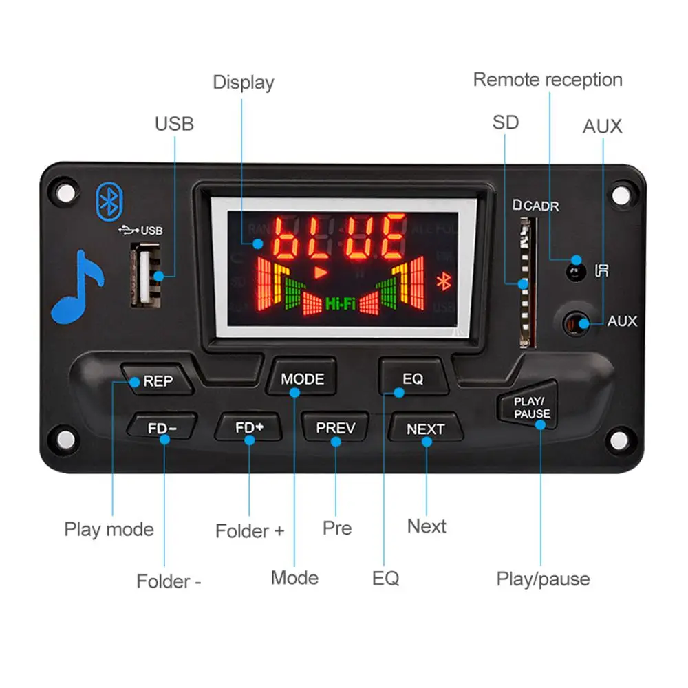 Bluetooth MP3 декодирующая плата модуль светодиодный 12 в USB/SD/MMC wav-декодер Запись MP3 плеер папки коммутационная карта ридер с управлением приложением