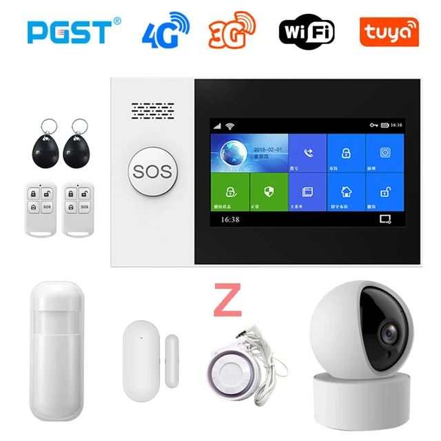 PGST PG-107 4G Tuya Wireless Home WIFI GSM Home Security With Motion Detector Sensor Burglar Alarm System Support Alexa & Google Z.