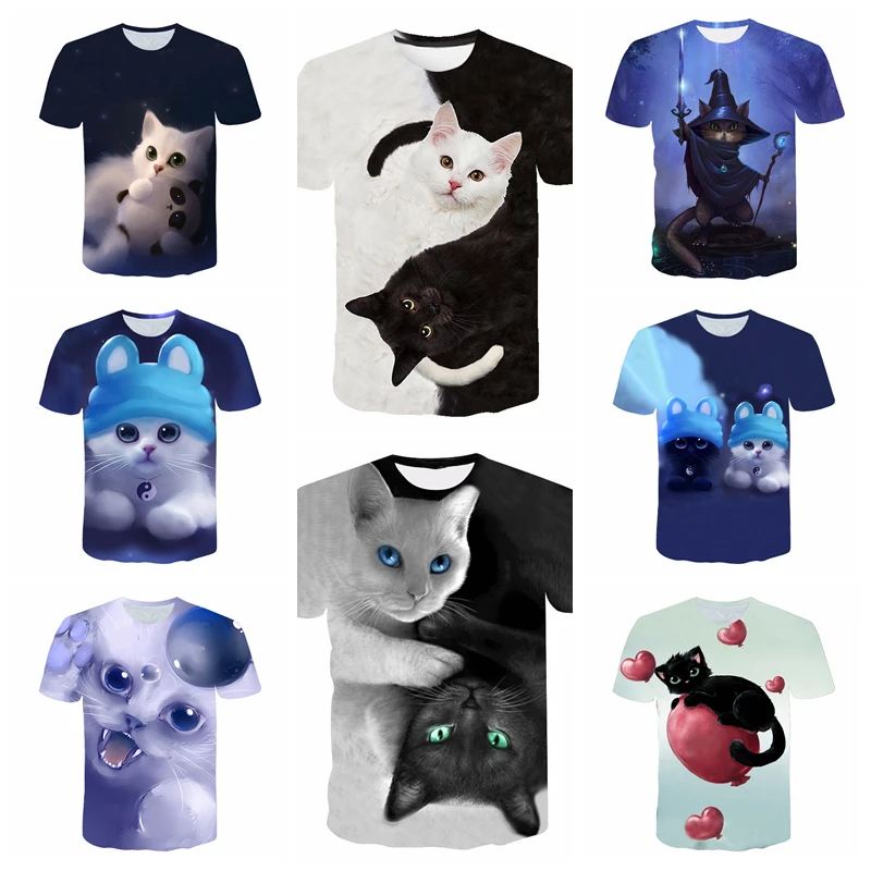 T Горячая 2020 новая футболка Kawaii cat Мужская/Женская 3d Футболка с принтом крутых