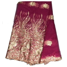 Африканская кружевная ткань с блестками для свадебного платья, вышитая ткань весна лето растительный узор полиэстер